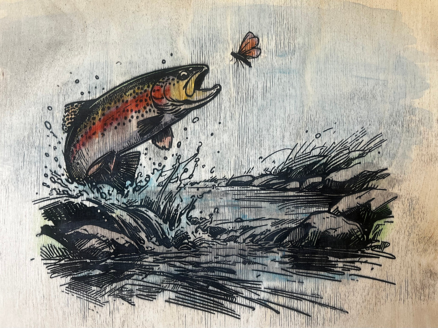 Hand Painted Small Shelf with Hooks or Wine Glass Rack