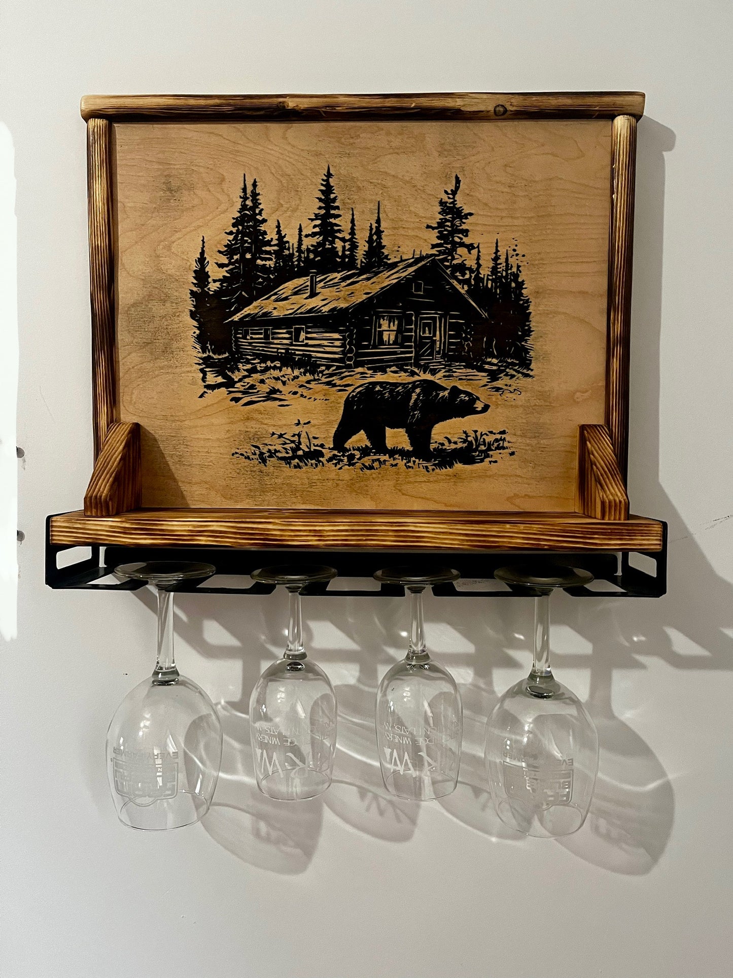 Hand Painted Small Shelf with Hooks or Wine Glass Rack