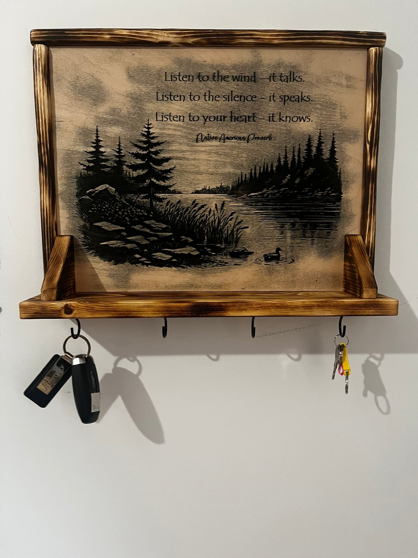 Hand Painted Small Shelf with Hooks or Wine Glass Rack