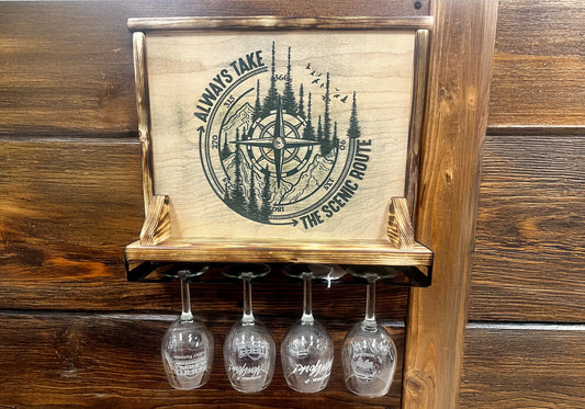 Hand Painted Small Shelf with Hooks or Wine Glass Rack