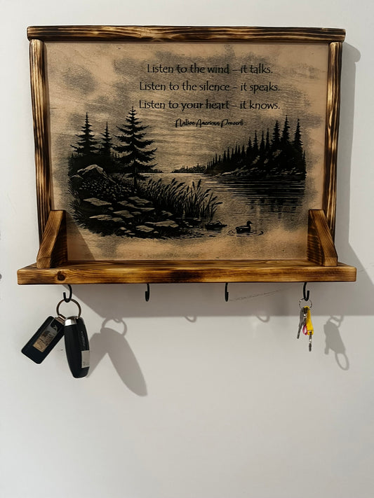 Hand Painted Small Shelf with Hooks or Wine Glass Rack